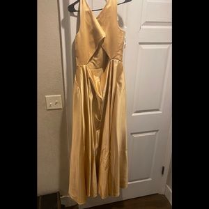 Gold satan woman wedding dress